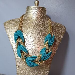 NWT Macy's Gold and Aqua Bead and Chain Necklace